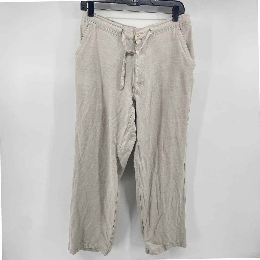 Cubavera Linen Blend Pants Womens Medium Tan Drawstring Elastic Waist Coastal